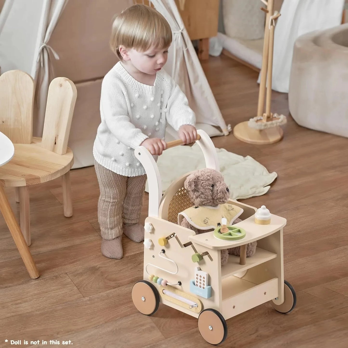 Robud Rattan Wooden Baby Push Walker Montessori Push Walker Natural Sustainable Choice for First Steps Motor Skills Toddlers