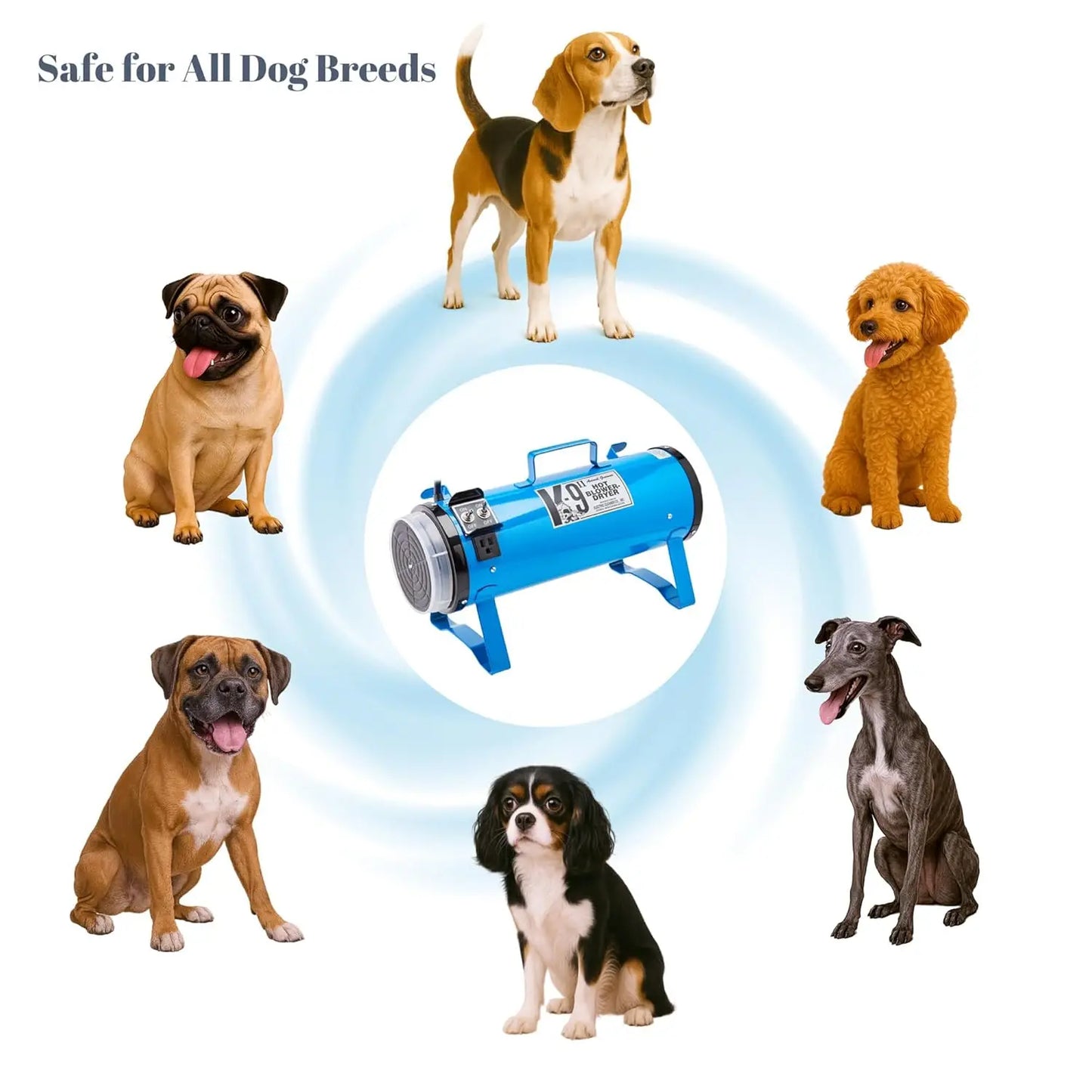 ECC K-9 II Variable Speed Dog Dryer, Professional Grooming Blower with Adjustable Airflow, Metallic Blue, Customized