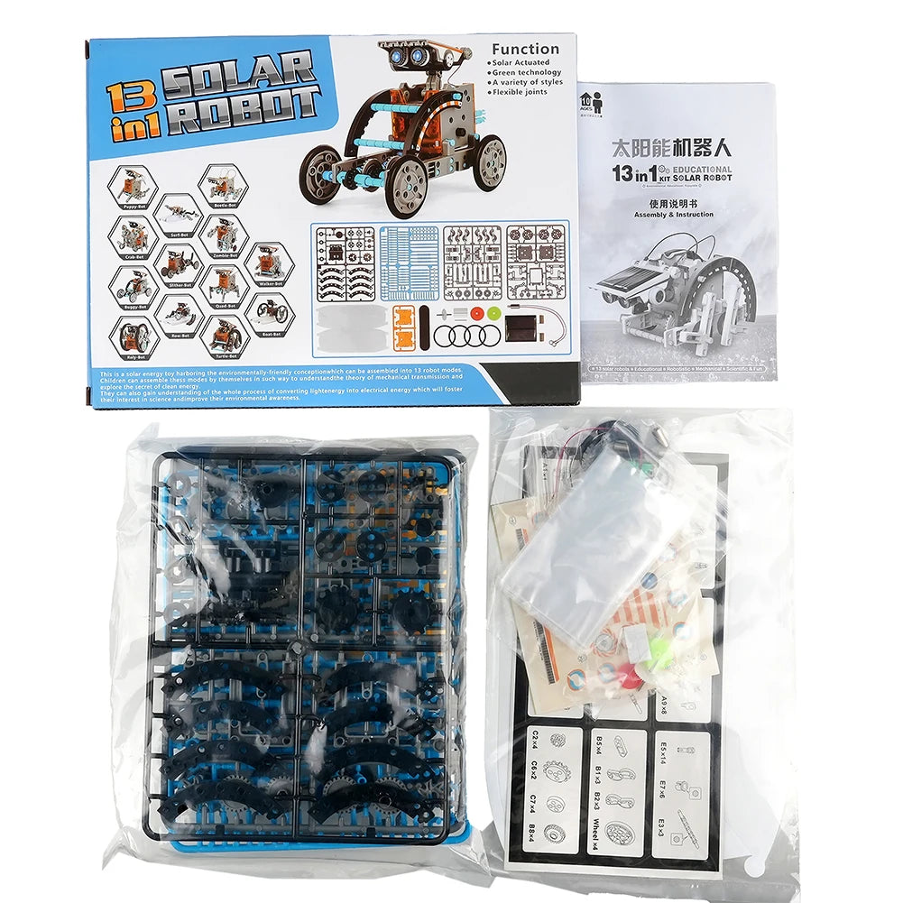 STEM 13 in 1 Solar Powered Robot Science Kit DIY Building Blocks Gift for Kids Electronic DIY Creative Educational Assembly Toys
