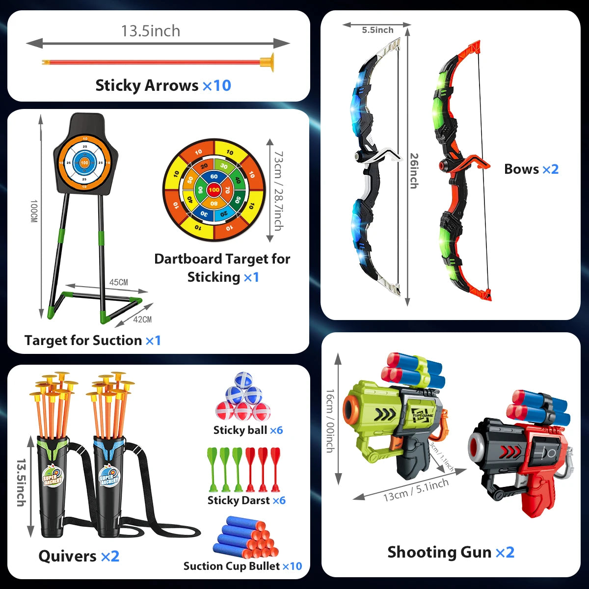 VATOS Bow Arrow With Guns Toy For Boys Girls Outdoor Indoor Game Archery Stand Target Dart Board Toys Gift For Kids