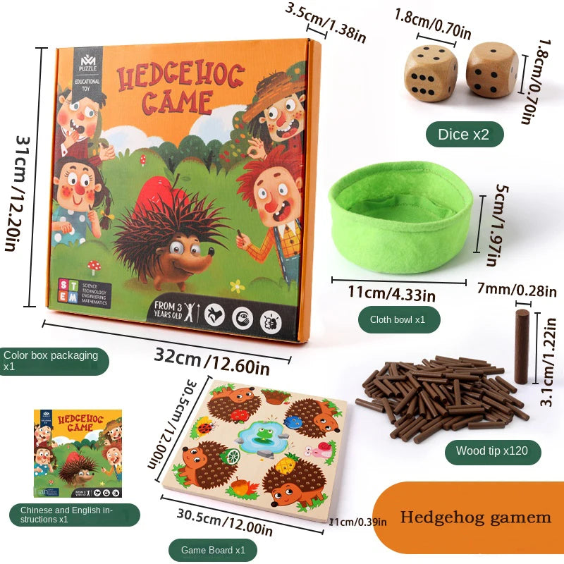 Wooden children's early mathematics educational toys, hedgehog stick, hand fine movement, sensory integration training