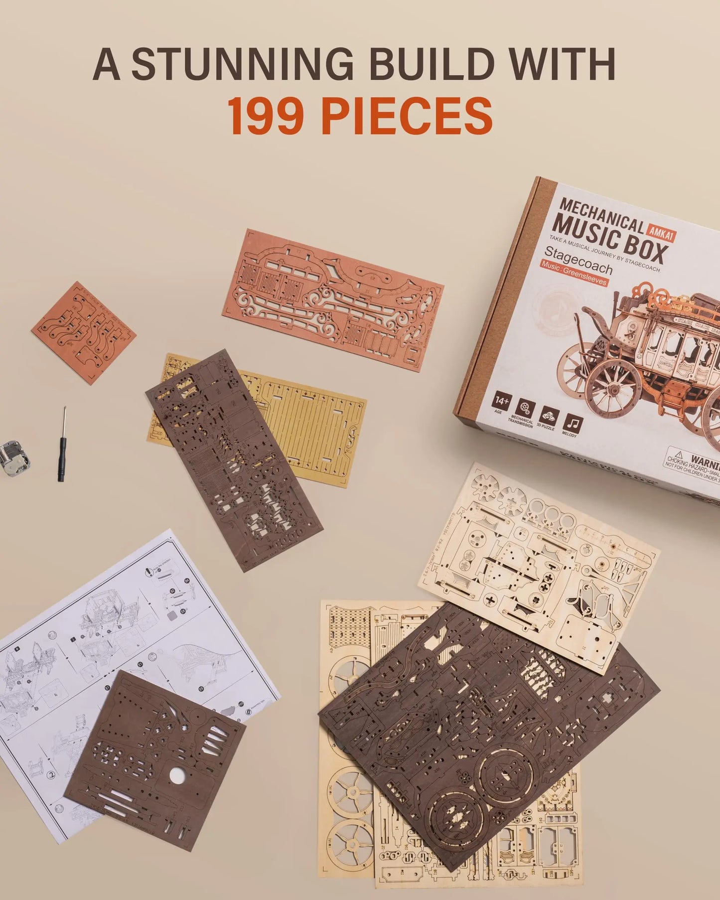 Robotime Rokr Stagecoach Music Box 3D wooden puzzle for Adults Birthday Anniversary Day Gift Hobby STEM Kits Model Easy to Build