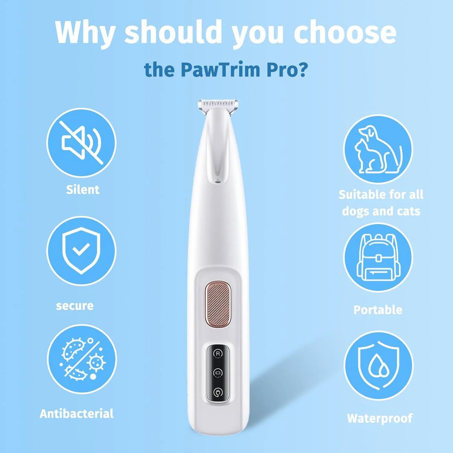 Cat Dog Paw Trimmer Rechargeable Pet Grooming Clippers with LED Light 18mm Precision Blade Low Noise for Paws Eyes Ears Face