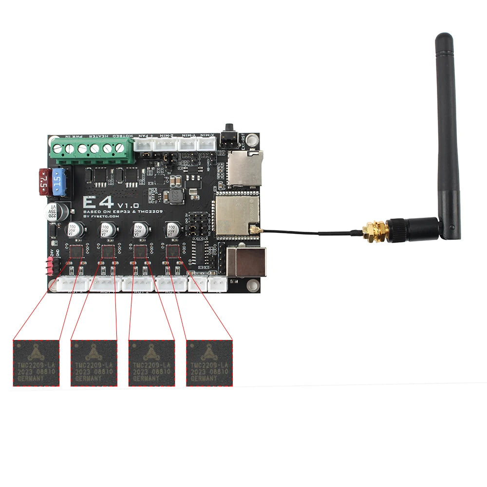 FYSETC E4 Board with Built-in Wi-Fi and Bluetooth 4 pcs TMC2209 240MHz 16M Flash 3D Printer Control Board Based for 3D Printer