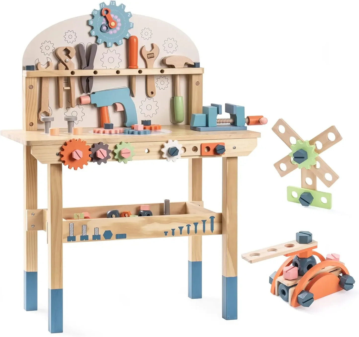 Robotime Robud Kids Tool Bench Set Large Wooden Work Bench Construction Toys Workshop Kid Toys Tool Set  for Boys Girls  3 +
