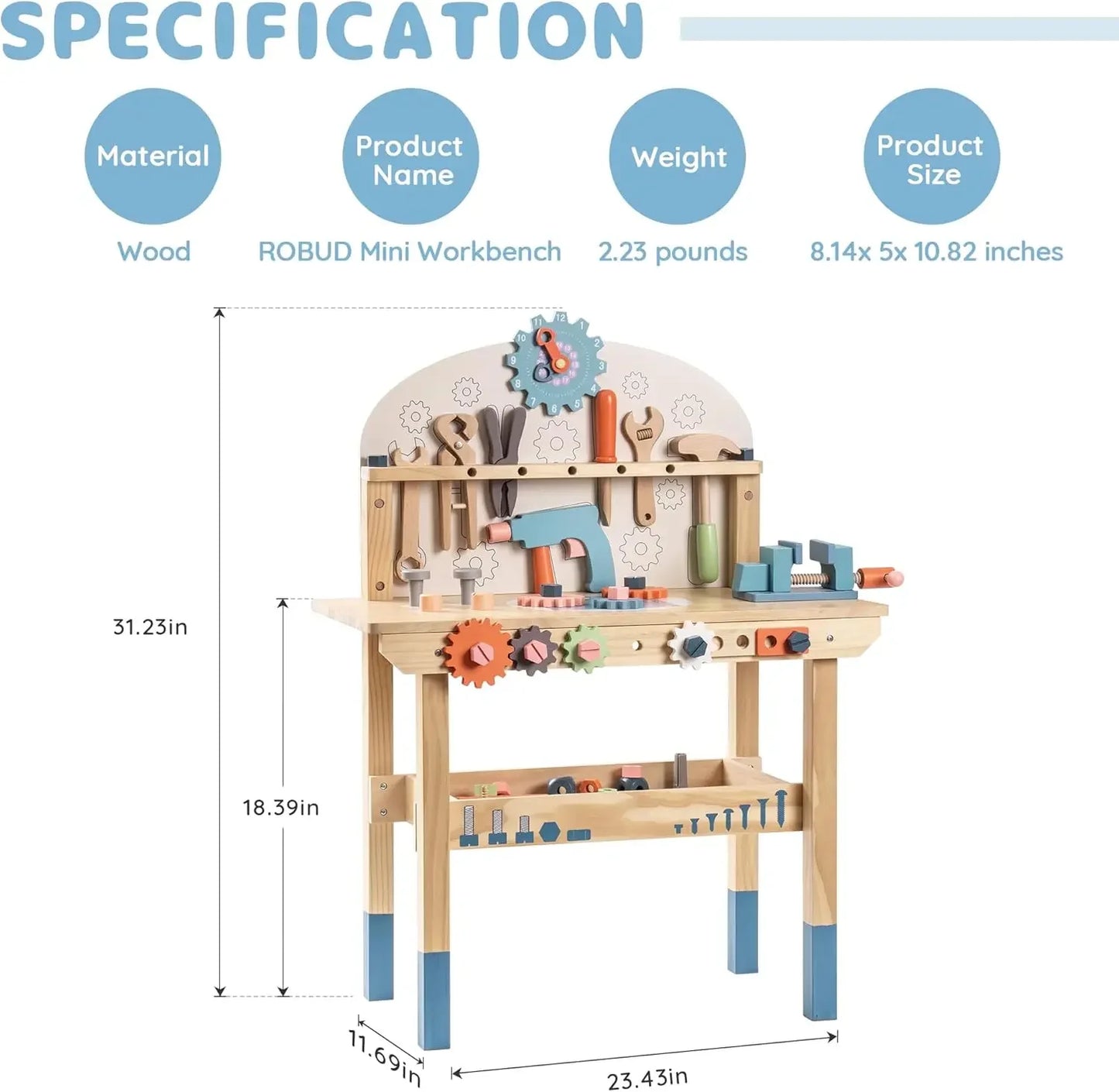 Robotime Robud Kids Tool Bench Set Large Wooden Work Bench Construction Toys Workshop Kid Toys Tool Set  for Boys Girls  3 +