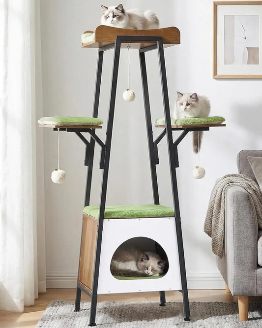46-Inch Modern Cat Tree Tower for Large Cats, Multi-Level Cat Tower with Playful Toy Balls, Large