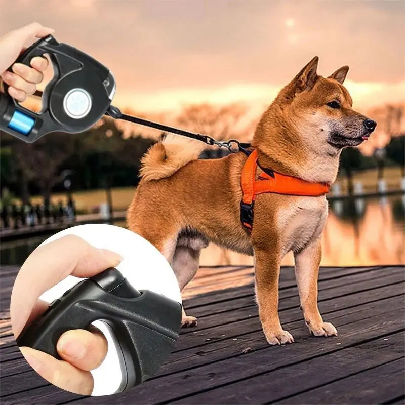 Pet Leash, Dog Automatic Retractable Leash with Light, Three-in-one Automatic Leash Outdoor Dog Walking Leash