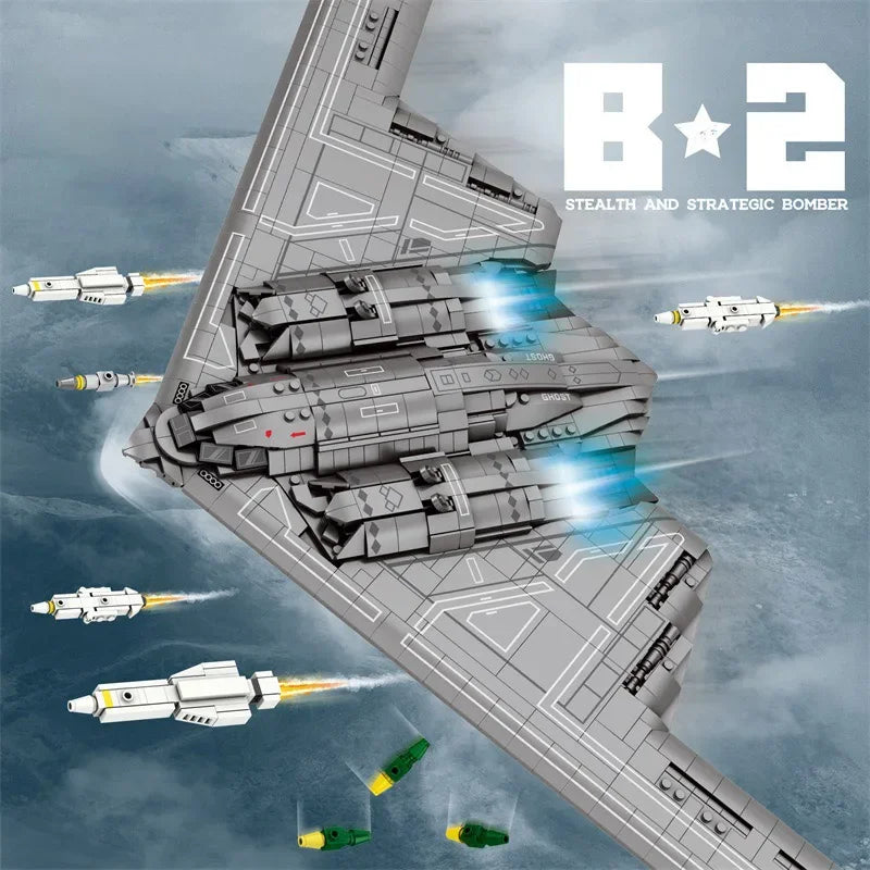 2063PCS B2 Military Stealth and Strategic Bomber Building Blocks Fighter Model with Missile Bomb Brick Toys for Boy Adult Gift