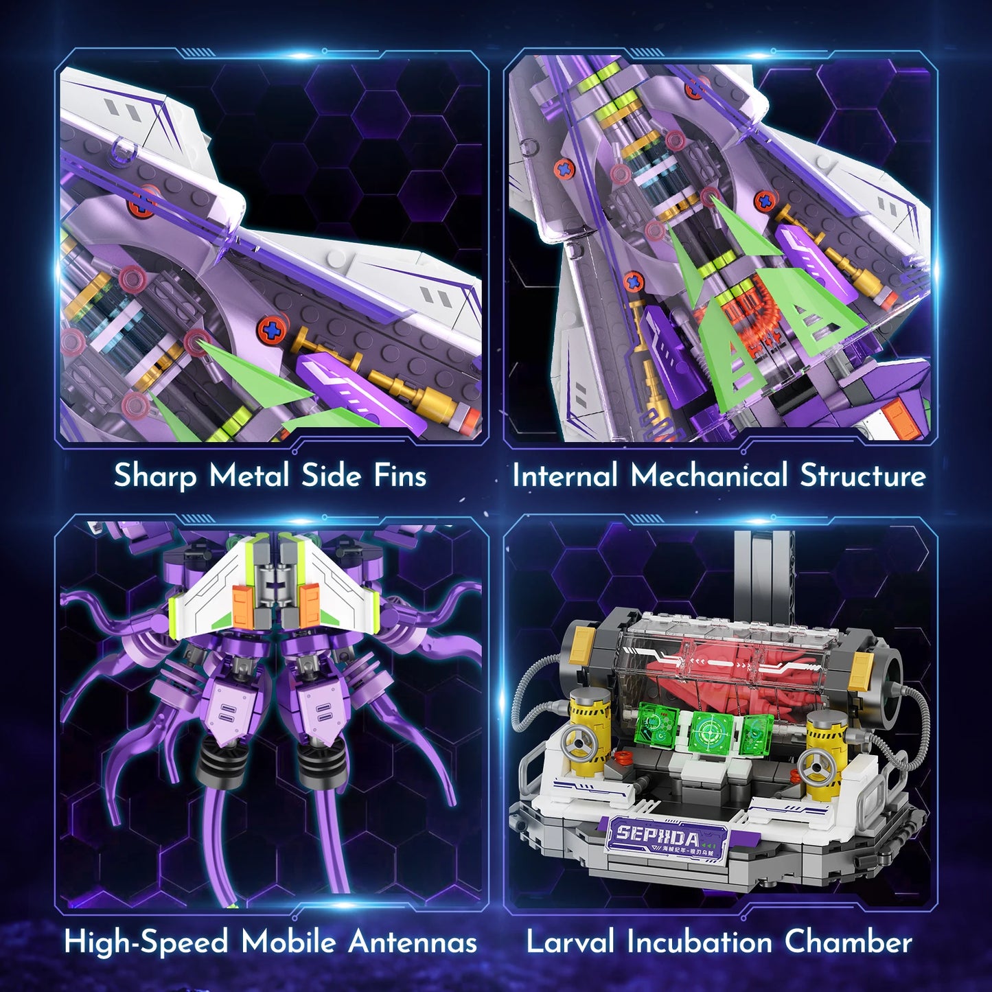 Mechanical Sepida Building Set 975PCS, Cyberpunk Squid Mecha Model, Light-Up Display Sci-Fi Collectible, Gift for Adults & Teens