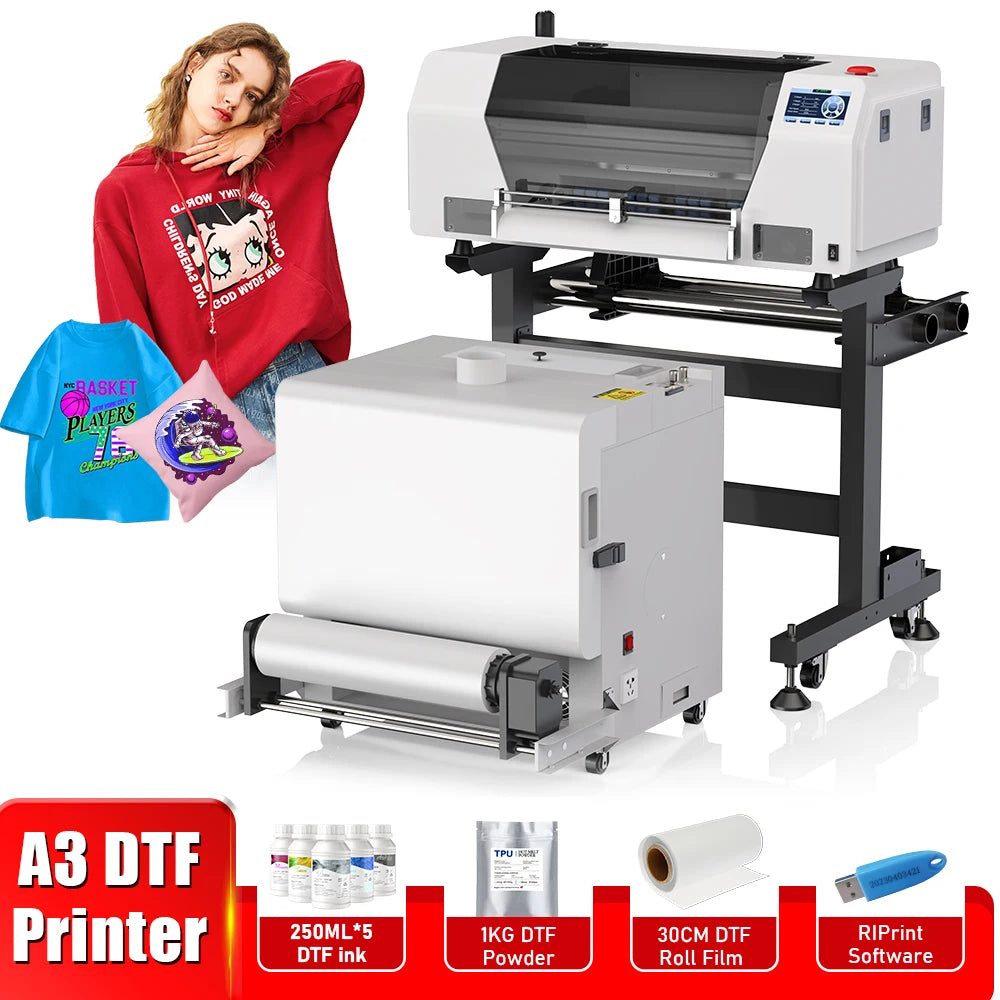 13" DTF Printer A3 Directly To Film XP600 impresora dtf A3 with DTF Powder Shaking Machine for clothes jeans A3 t shirt printing