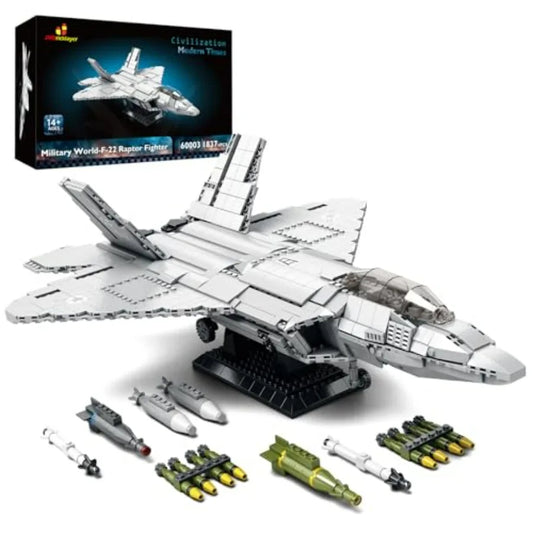 JMBricklayer F-22 Raptor Fighter Jet Building Block Set 1837PCS Military Airplane Toy in Gray and Black for 14+ Adults and Mili