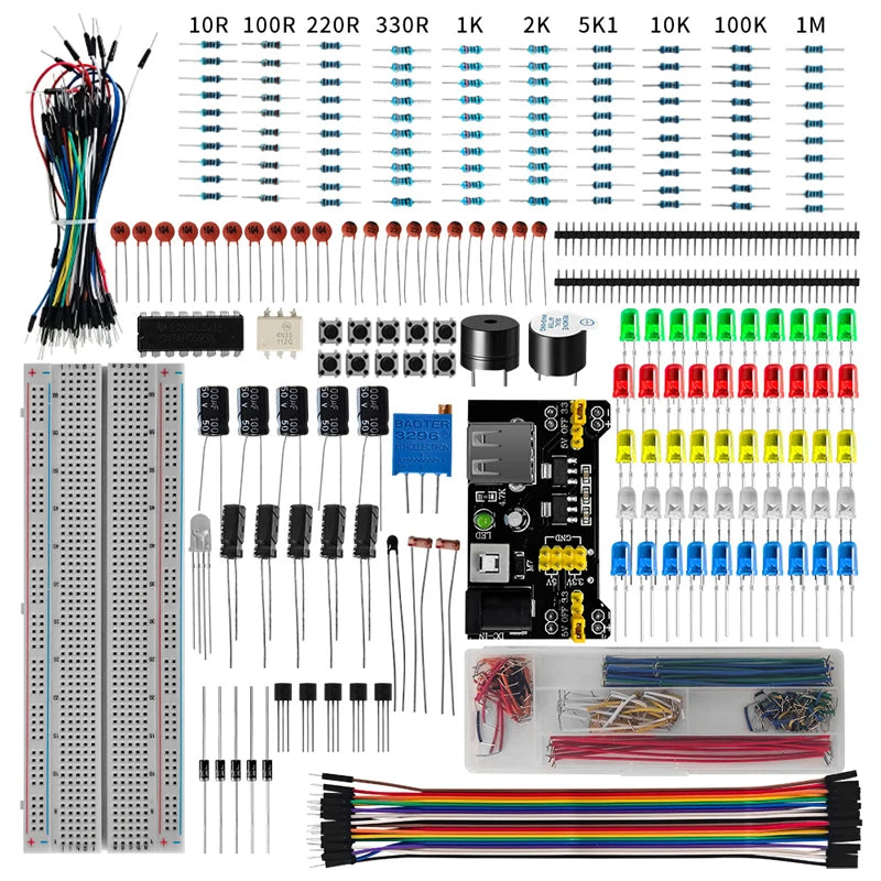 830 Hole Breadboard Kit for UNO R3 Component Kits Starter Kit MB-102 Jumper Caps Resistors LEDs Punchdowns Dupont Wire 2222