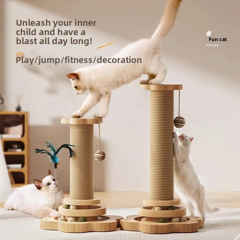 Nature  Wood Cat Scratcher Board Pet Play Tree Rotating Platform Wooden Fiber Chew Toy Durable Non Sisal Ball Cat Stand Tree