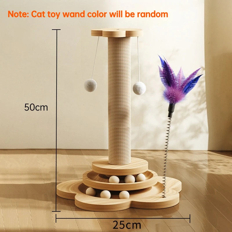 Nature  Wood Cat Scratcher Board Pet Play Tree Rotating Platform Wooden Fiber Chew Toy Durable Non Sisal Ball Cat Stand Tree
