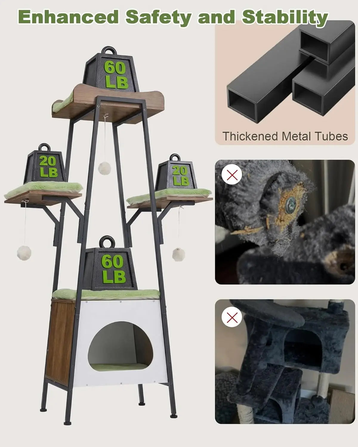 46-Inch Modern Cat Tree Tower for Large Cats, Multi-Level Cat Tower with Playful Toy Balls, Large