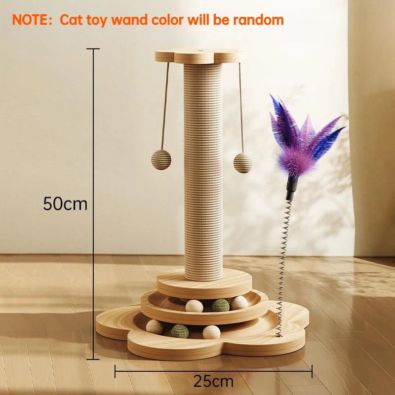 Nature  Wood Cat Scratcher Board Pet Play Tree Rotating Platform Wooden Fiber Chew Toy Durable Non Sisal Ball Cat Stand Tree