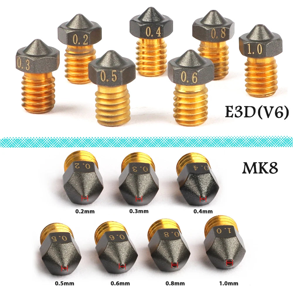1/2/5PCS MK8/E3D/Volcano Brass PTFE Nozzle Coated Non Stick Filament 0.2/0.3/0.4/0.6/0.8/1.0mm 3D Printer Ender 3 envio gratis