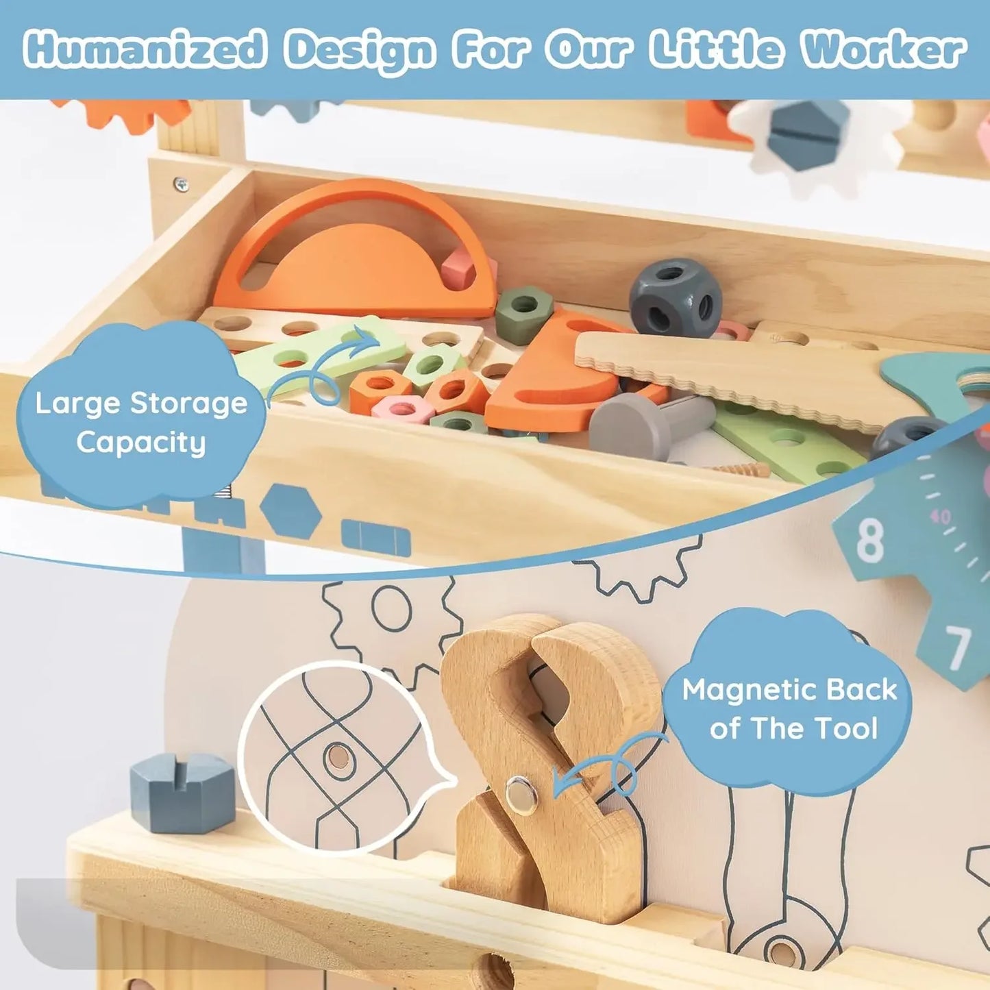 Robotime Robud Kids Tool Bench Set Large Wooden Work Bench Construction Toys Workshop Kid Toys Tool Set  for Boys Girls  3 +