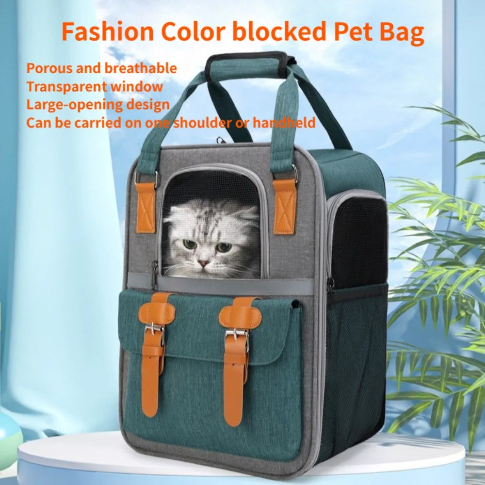 Wear-resistant Cat Backpack Pet Carrier Double Shoulder Bag for Outdoor Travel Portable Pet Bag