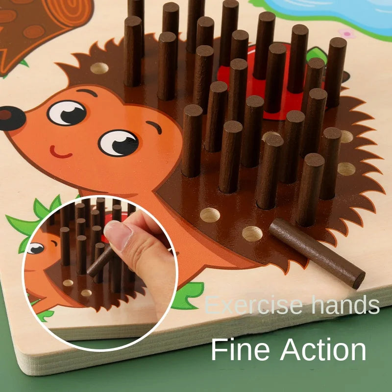 Wooden children's early mathematics educational toys, hedgehog stick, hand fine movement, sensory integration training