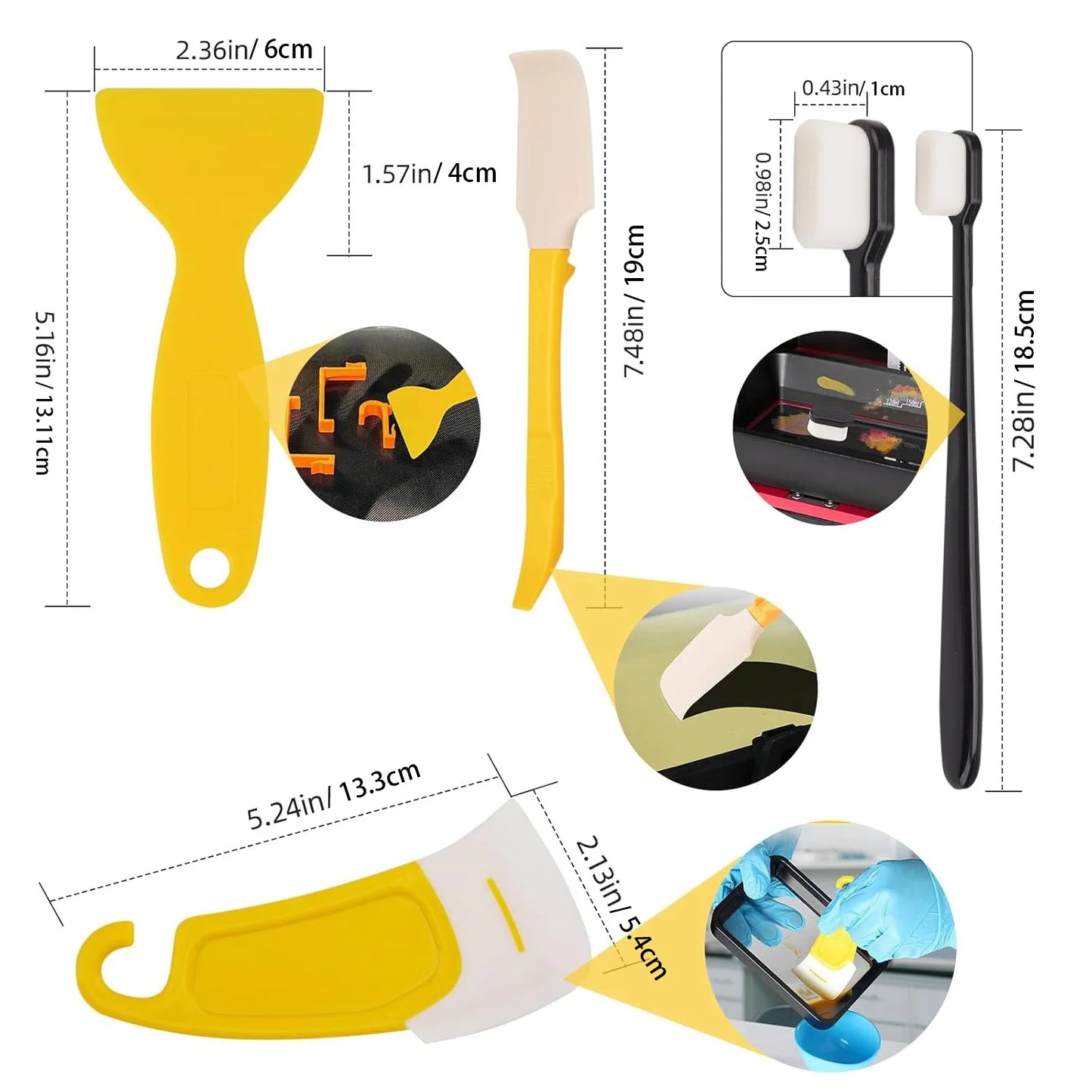 7Pcs UV Resin 3D Printer Tool Kit, Silicone Spatula Scraper Brush for Resin Cleaning Transfer Protect FEP Film Vat Tank