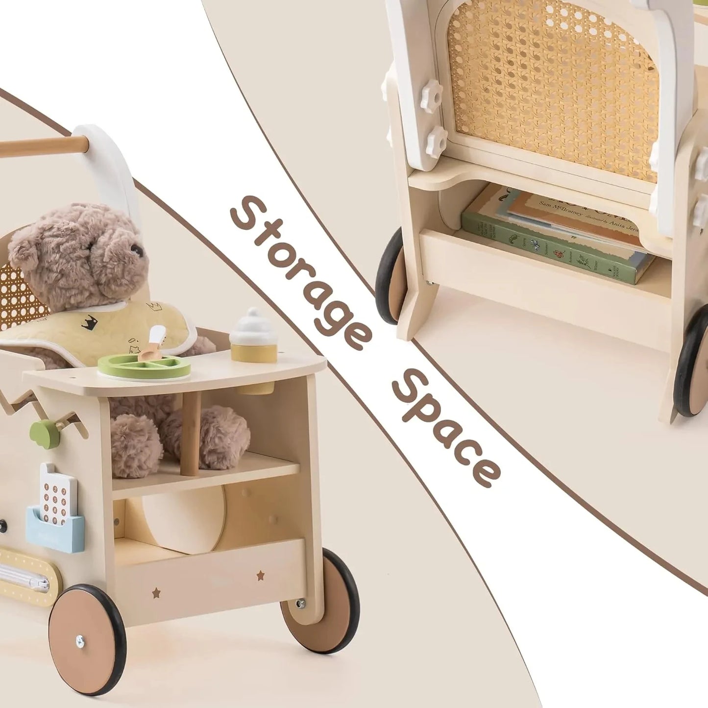 Robud Rattan Wooden Baby Push Walker Montessori Push Walker Natural Sustainable Choice for First Steps Motor Skills Toddlers
