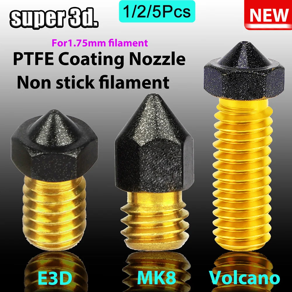 1/2/5PCS MK8/E3D/Volcano Brass PTFE Nozzle Coated Non Stick Filament 0.2/0.3/0.4/0.6/0.8/1.0mm 3D Printer Ender 3 envio gratis