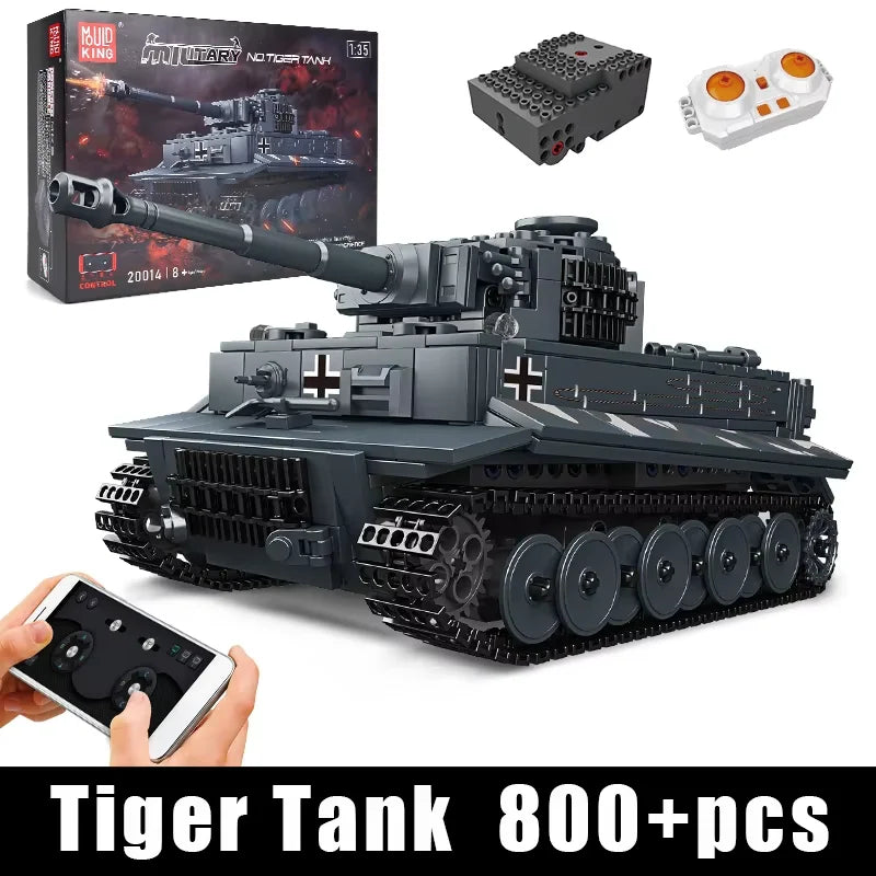 Mould King 20014 Technical Tank Toys The Remote Control Tiger Tank Building Block Assembly Tank Brick Set Kids Christmas Gift