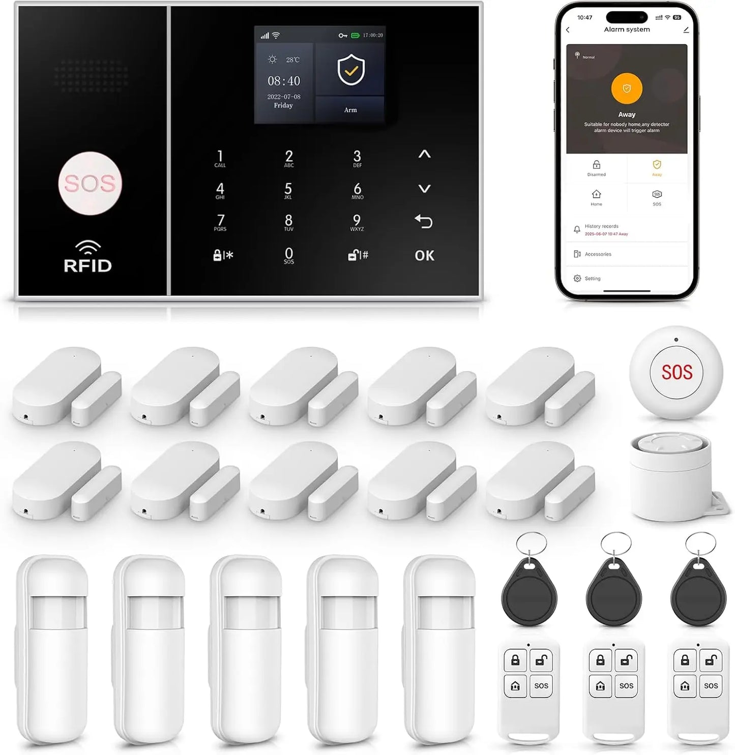 WiFi+GSM 4G DIY Home Alarm Kit with Phone App, Door/Window Sensors, Remote, Compatible Alexa & Google for House Security