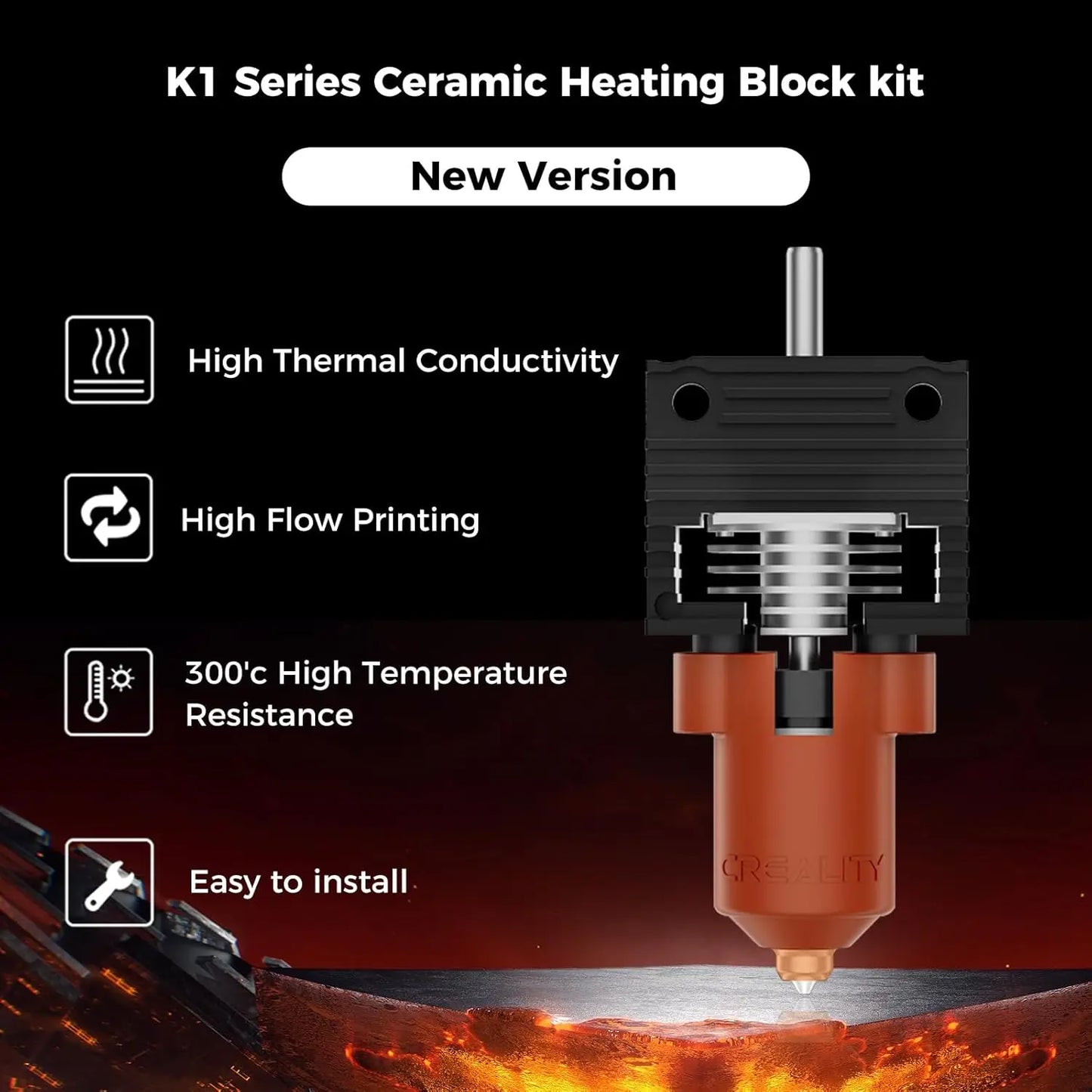 Creality 2025 K1 SE/K1C/K1/K1 Max Hotend Upgrade Ceramic Heating Block Kit Terminal with Buckle 600mm/s High-Speed