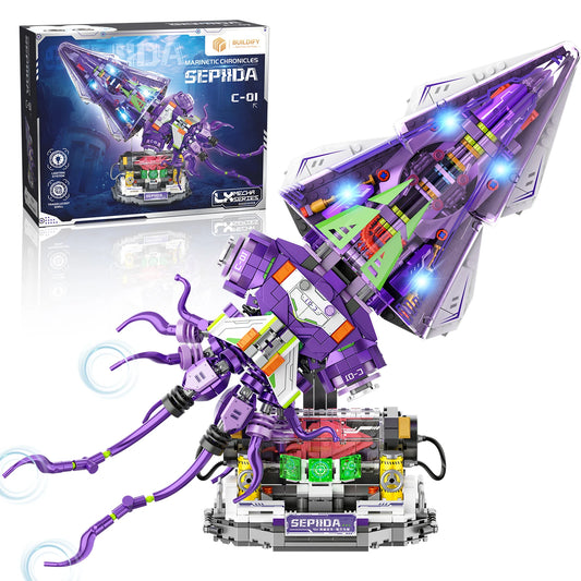 Mechanical Sepida Building Set 975PCS, Cyberpunk Squid Mecha Model, Light-Up Display Sci-Fi Collectible, Gift for Adults & Teens