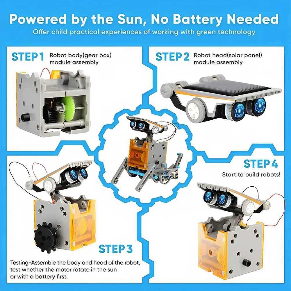 STEM 13 in 1 Solar Powered Robot Science Kit DIY Building Blocks Gift for Kids Electronic DIY Creative Educational Assembly Toys
