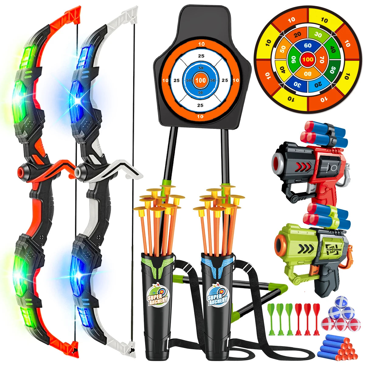 VATOS Bow Arrow With Guns Toy For Boys Girls Outdoor Indoor Game Archery Stand Target Dart Board Toys Gift For Kids