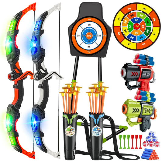 VATOS Bow Arrow With Guns Toy For Boys Girls Outdoor Indoor Game Archery Stand Target Dart Board Toys Gift For Kids