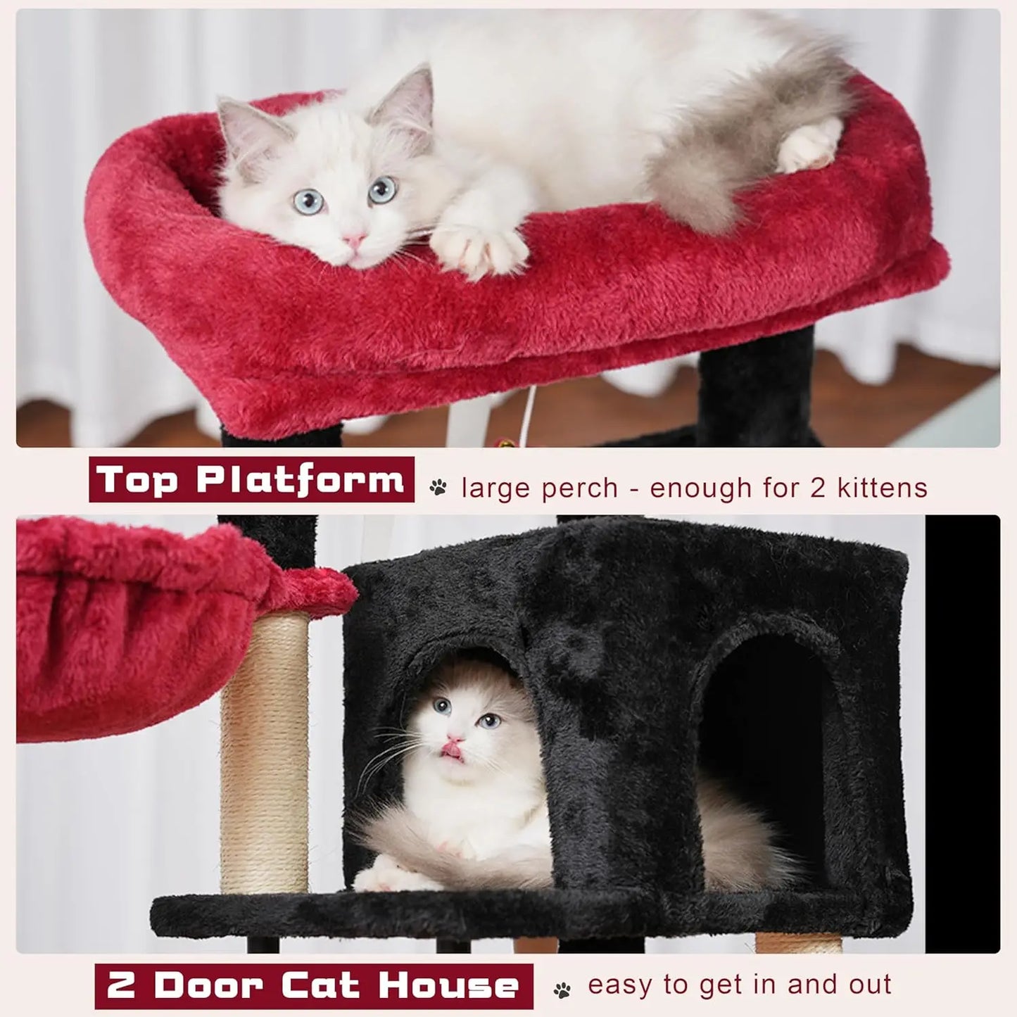 Cat Tree, Cat Tower for Indoor Cats, 43.3 inch Gothic Cat Tree Tower with Sturdy Steel Tube, Hammock