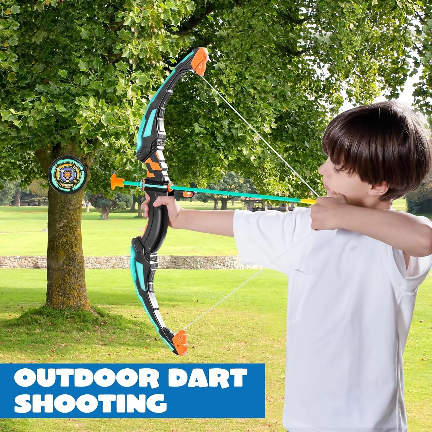 JOYFY Kids Bow and Arrow Set LED Light Up Archery Toy With 9 Suction Cup Arrows Target for Kid Ages 6-12 Outdoor Play Gift
