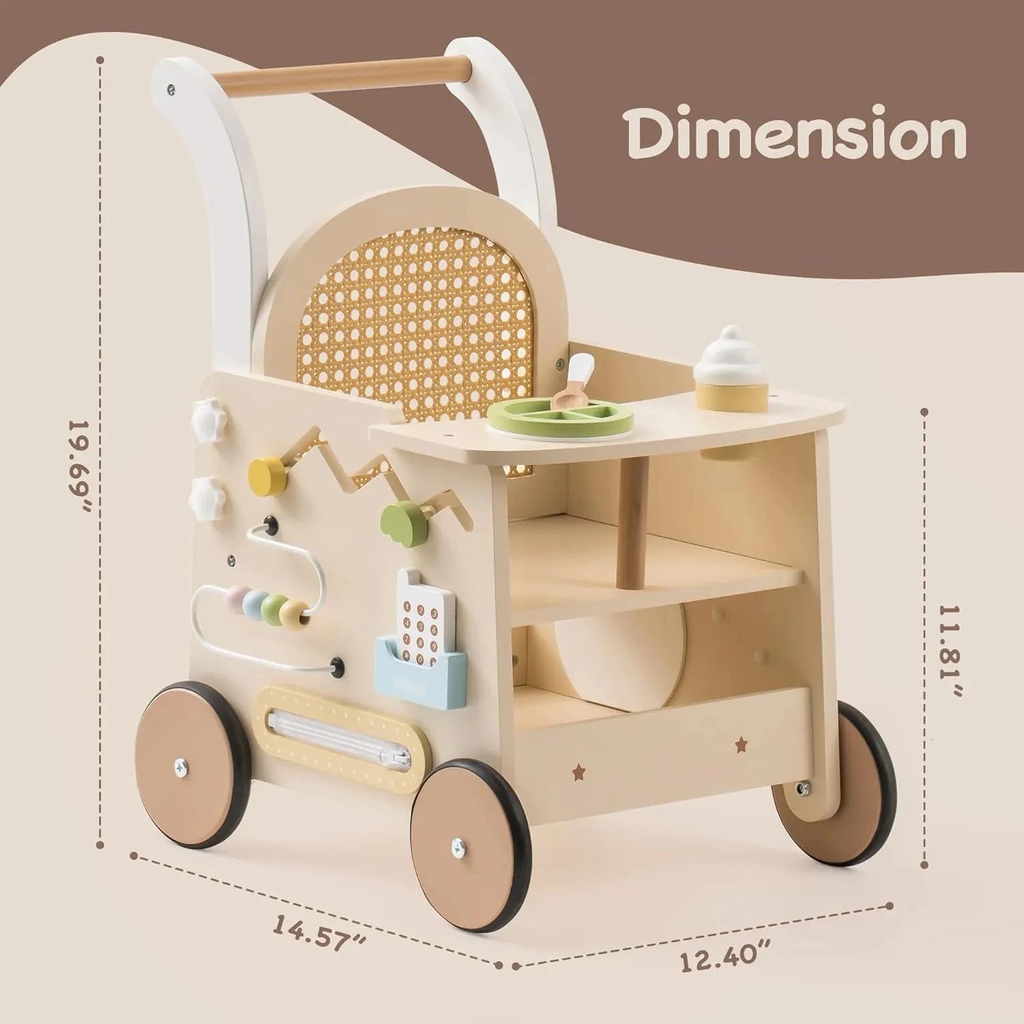 Robud Rattan Wooden Baby Push Walker Montessori Push Walker Natural Sustainable Choice for First Steps Motor Skills Toddlers