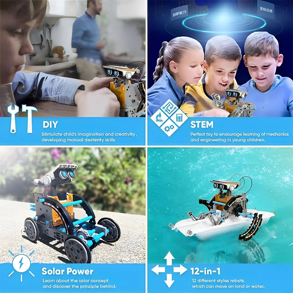 STEM 13 in 1 Solar Powered Robot Science Kit DIY Building Blocks Gift for Kids Electronic DIY Creative Educational Assembly Toys