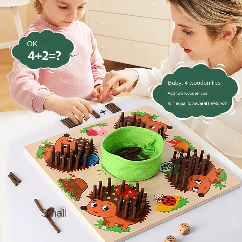Wooden children's early mathematics educational toys, hedgehog stick, hand fine movement, sensory integration training