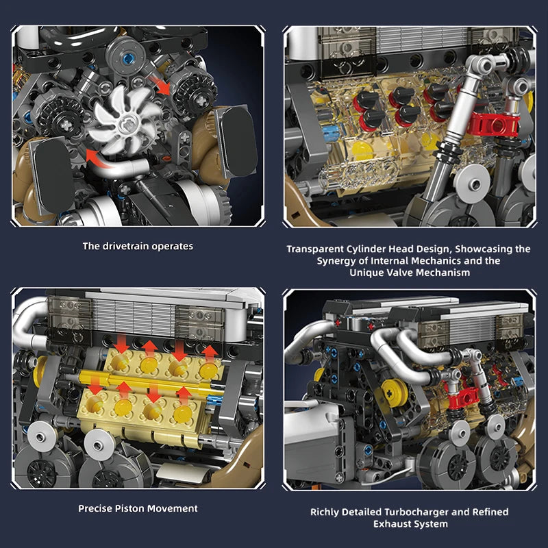 Mould King 10131 Technical Car Part Building Block W16 Engine for BGT Supercar Set Assembly Car Brick Toys Kids Christmas Gift