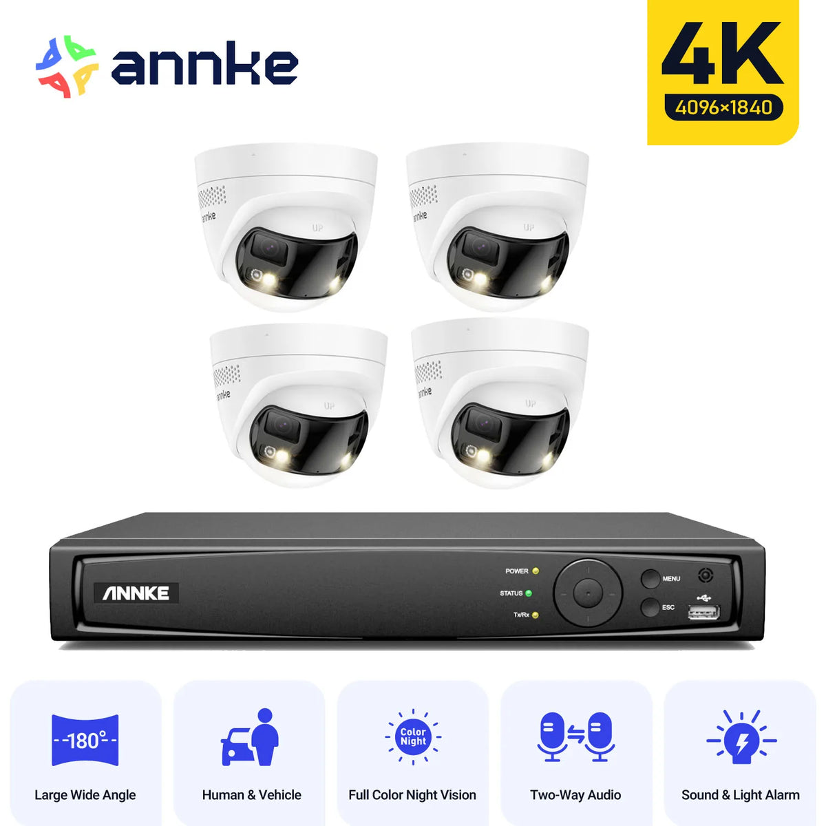 ANNKE security camera system 4k 8mp 180 Panoramic Dual Lens 8CH NVR cctv camera system Night Vision 8mp security camera outdoor