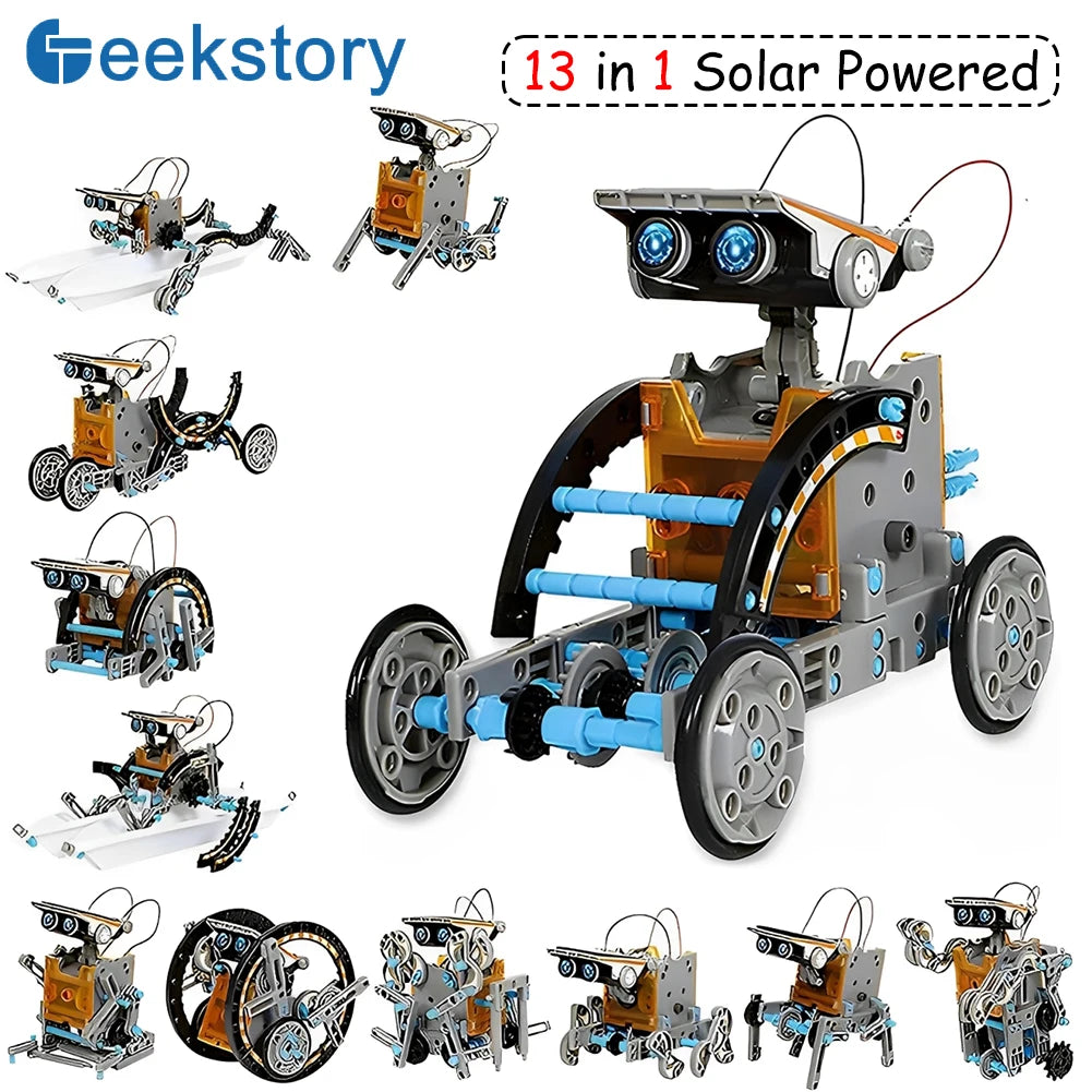 STEM 13 in 1 Solar Powered Robot Science Kit DIY Building Blocks Gift for Kids Electronic DIY Creative Educational Assembly Toys