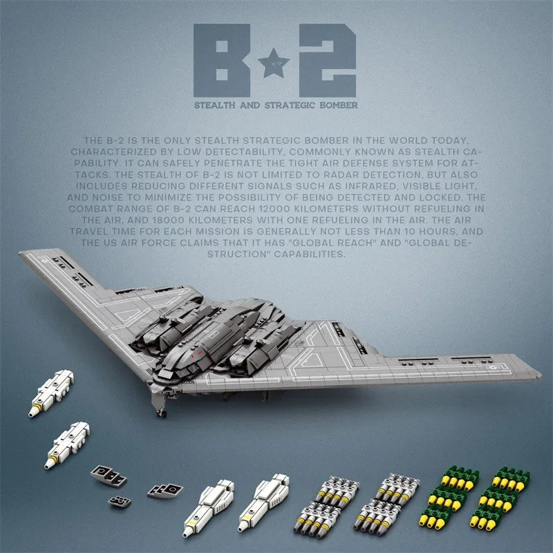 2063PCS B2 Military Stealth and Strategic Bomber Building Blocks Fighter Model with Missile Bomb Brick Toys for Boy Adult Gift
