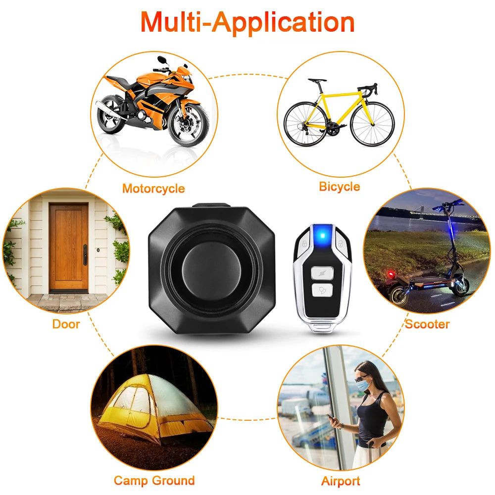 USB Charge Bike Alarm Wireless Bicycle Vibration Motion Sensor Alarm Remote Control Motorcycle Alarm Security Protection