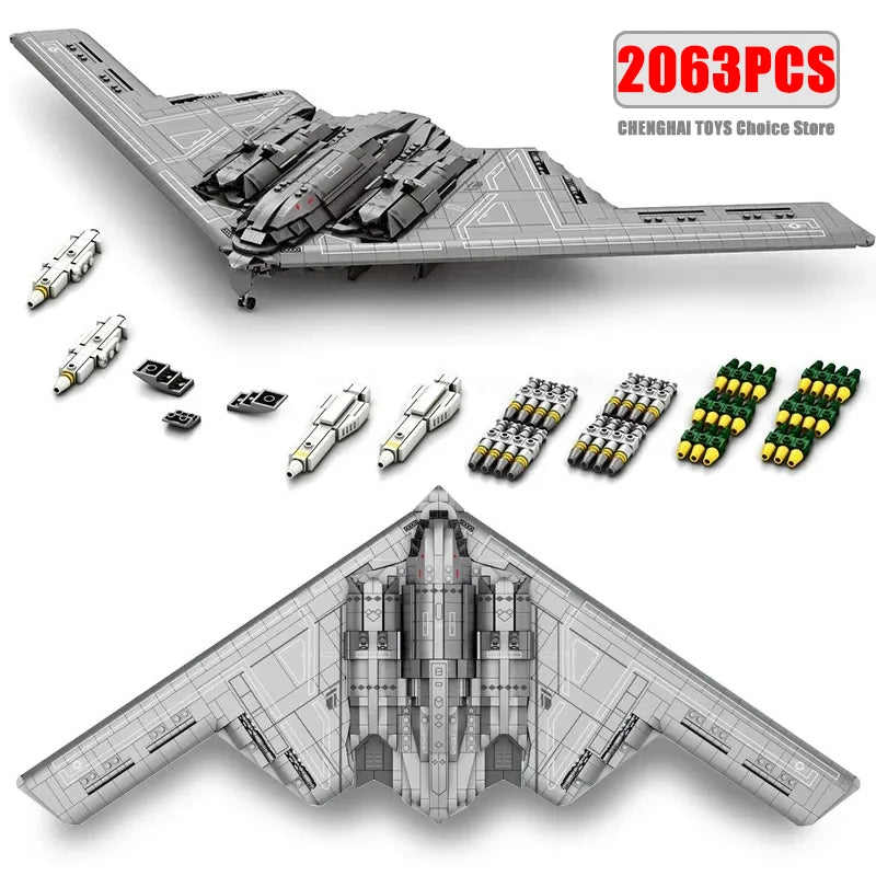 2063PCS B2 Military Stealth and Strategic Bomber Building Blocks Fighter Model with Missile Bomb Brick Toys for Boy Adult Gift