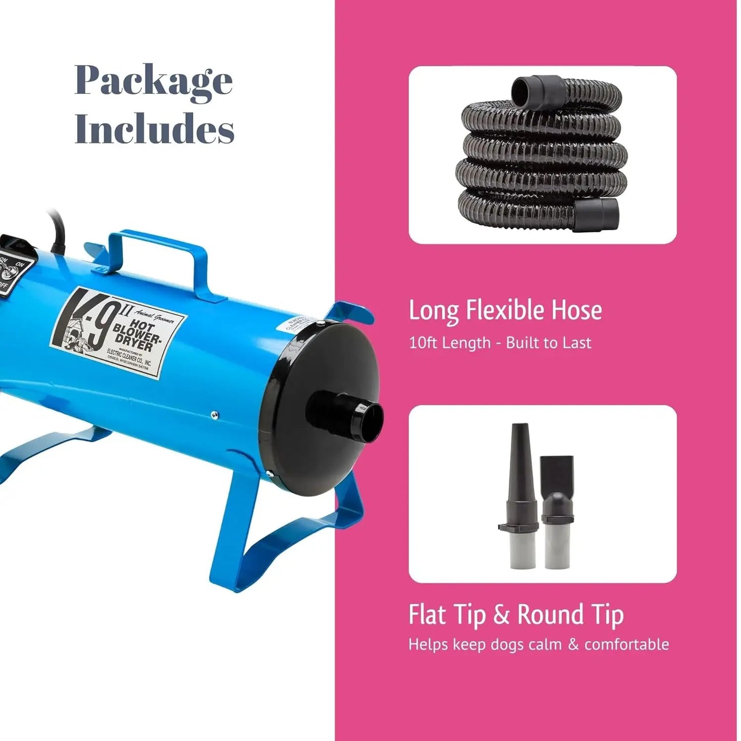 ECC K-9 II Variable Speed Dog Dryer, Professional Grooming Blower with Adjustable Airflow, Metallic Blue, Customized