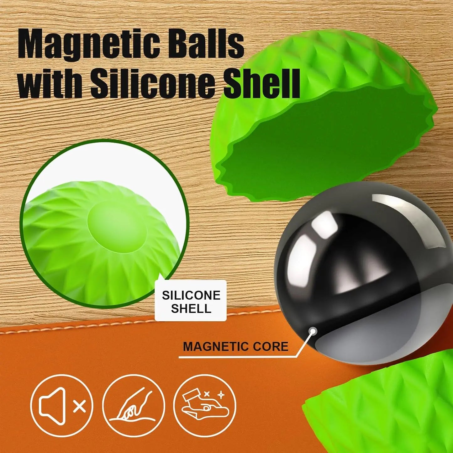 Silicone Magnetic Balls, 6-Pack Fidget Toys for Stress Relief, Sensory Fun Gift in Green