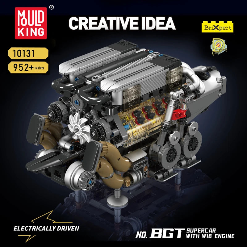 Mould King 10131 Technical Car Part Building Block W16 Engine for BGT Supercar Set Assembly Car Brick Toys Kids Christmas Gift