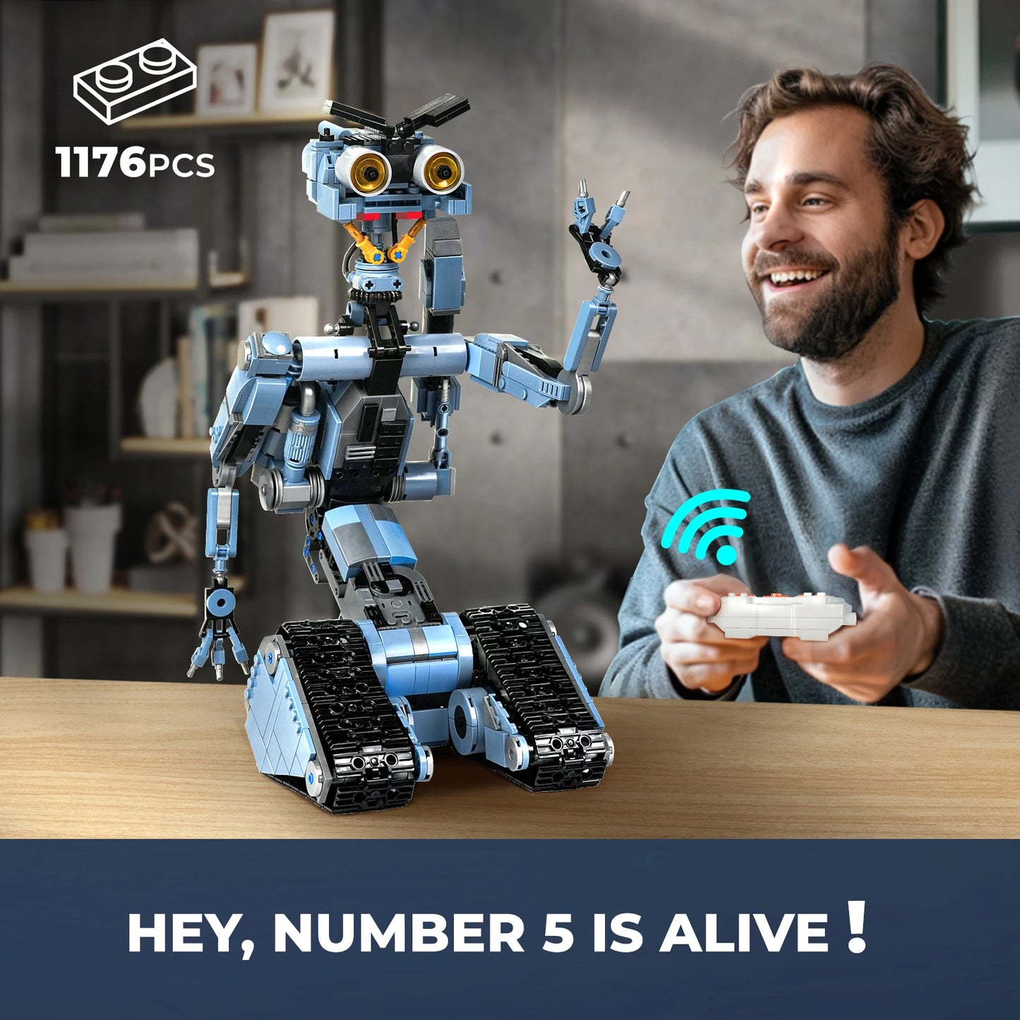 1176 Pieces Johnny 5 Robot Building Blocks Set with Remote Control - Rechargeable,Boys and Girls Gift for Halloween & Chirstmas